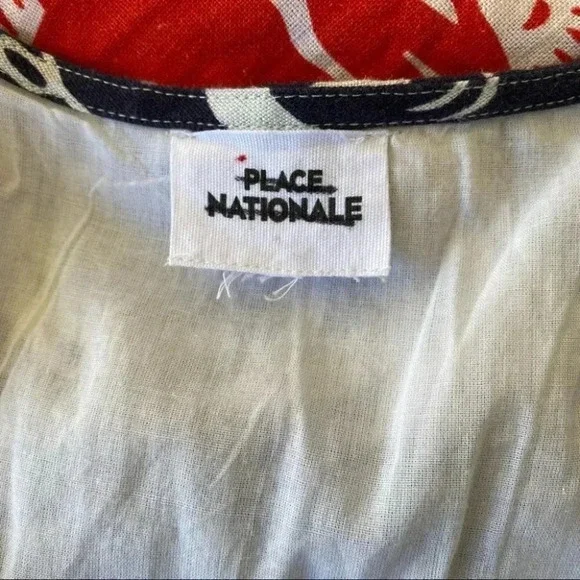 Anthropologie Place Nationale Linen Puff Sleeve Printed Midi Dress Red Small